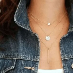 2/$21 Ladies Triple Round Bar Necklace